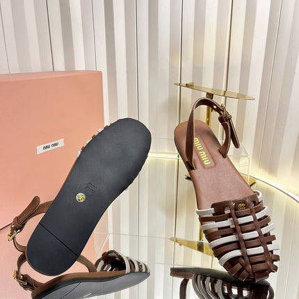 MIUMIU 26S SLINGBACK SANDALS IN DARK BROWN AND WHITE CALFSKIN
