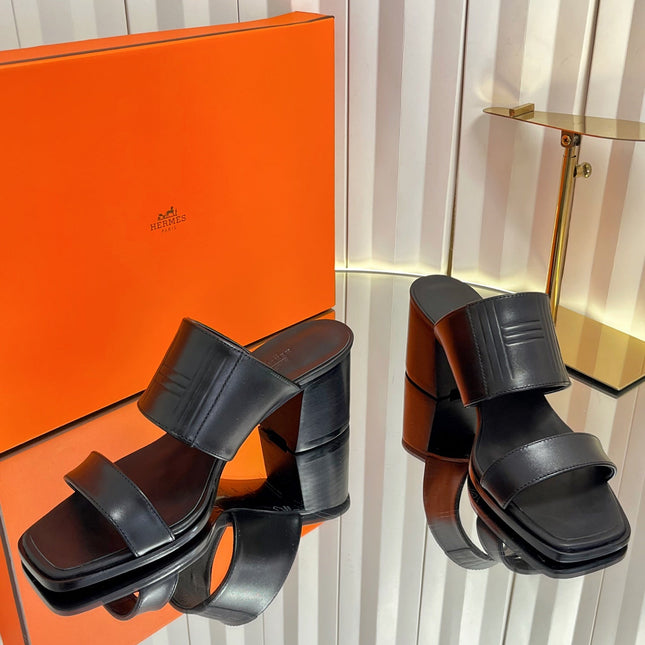 HM 26S MONICA 60 SANDAL IN BLACK CALFSKIN