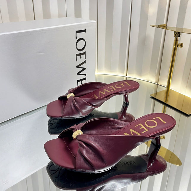 LOEWE 26S HEELED SANDALS 45 MM IN DARK RED CALFSKIN
