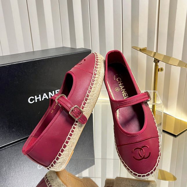 CHANEL 26S ESPADRILLE MARY JANE SHOES IN DARK RED LAMBSKIN