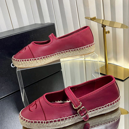CHANEL 26S ESPADRILLE MARY JANE SHOES IN DARK RED LAMBSKIN