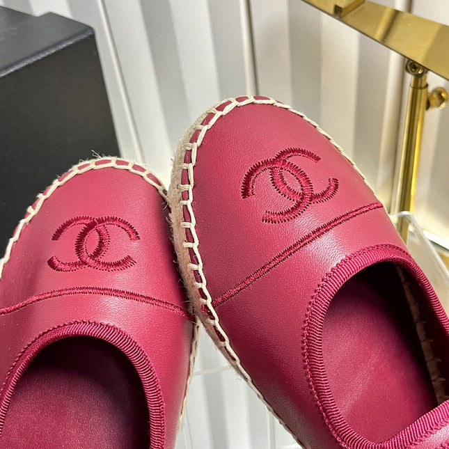 CHANEL 26S ESPADRILLE MARY JANE SHOES IN DARK RED LAMBSKIN