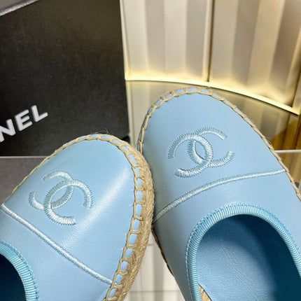 CHANEL 26S ESPADRILLE MARY JANE SHOES IN BLUE LAMBSKIN