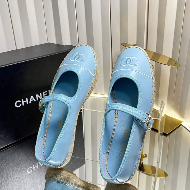 CHANEL 26S ESPADRILLE MARY JANE SHOES IN BLUE LAMBSKIN