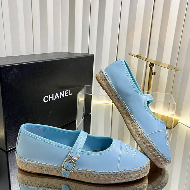 CHANEL 26S ESPADRILLE MARY JANE SHOES IN BLUE LAMBSKIN