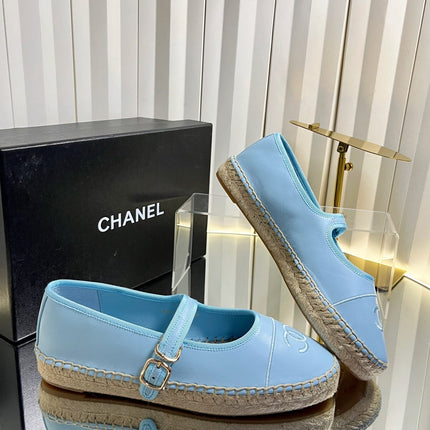 CHANEL 26S ESPADRILLE MARY JANE SHOES IN BLUE LAMBSKIN