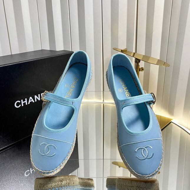CHANEL 26S ESPADRILLE MARY JANE SHOES IN BLUE LAMBSKIN