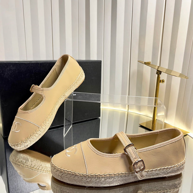 CHANEL 26S ESPADRILLE MARY JANE SHOES IN BEIGE LAMBSKIN