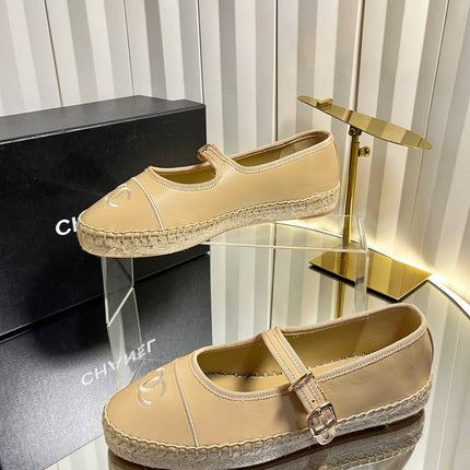 CHANEL 26S ESPADRILLE MARY JANE SHOES IN BEIGE LAMBSKIN