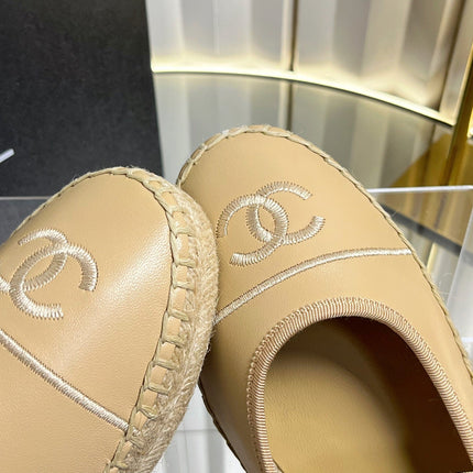 CHANEL 26S ESPADRILLE MARY JANE SHOES IN BEIGE LAMBSKIN