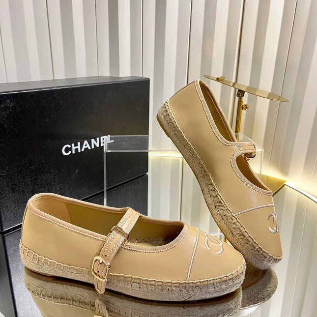 CHANEL 26S ESPADRILLE MARY JANE SHOES IN BEIGE LAMBSKIN