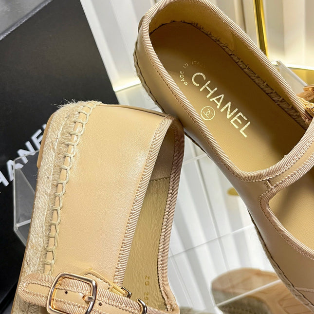 CHANEL 26S ESPADRILLE MARY JANE SHOES IN BEIGE LAMBSKIN