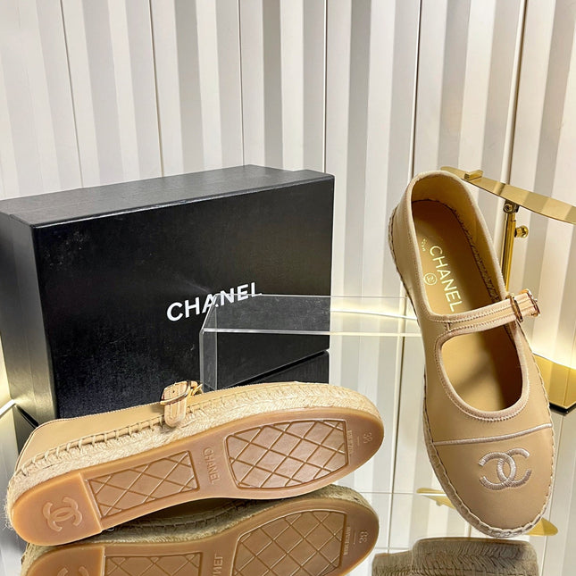 CHANEL 26S ESPADRILLE MARY JANE SHOES IN BEIGE LAMBSKIN