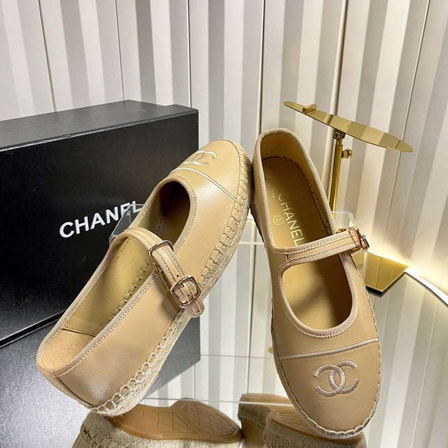 CHANEL 26S ESPADRILLE MARY JANE SHOES IN BEIGE LAMBSKIN