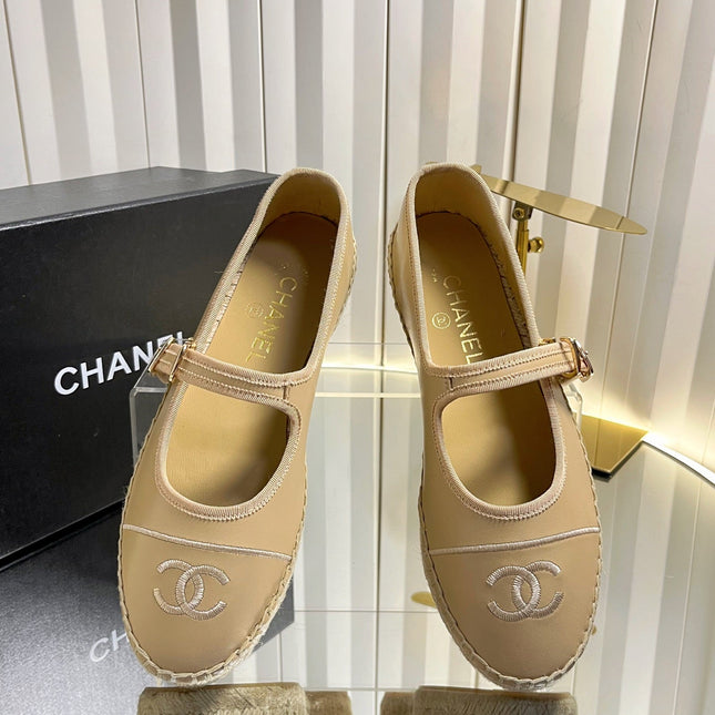 CHANEL 26S ESPADRILLE MARY JANE SHOES IN BEIGE LAMBSKIN