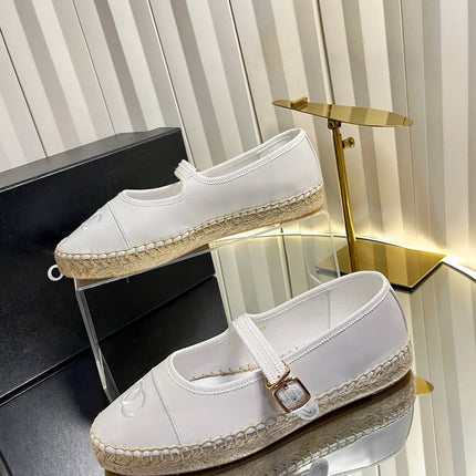 CHANEL 26S ESPADRILLE MARY JANE SHOES IN WHITE LAMBSKIN