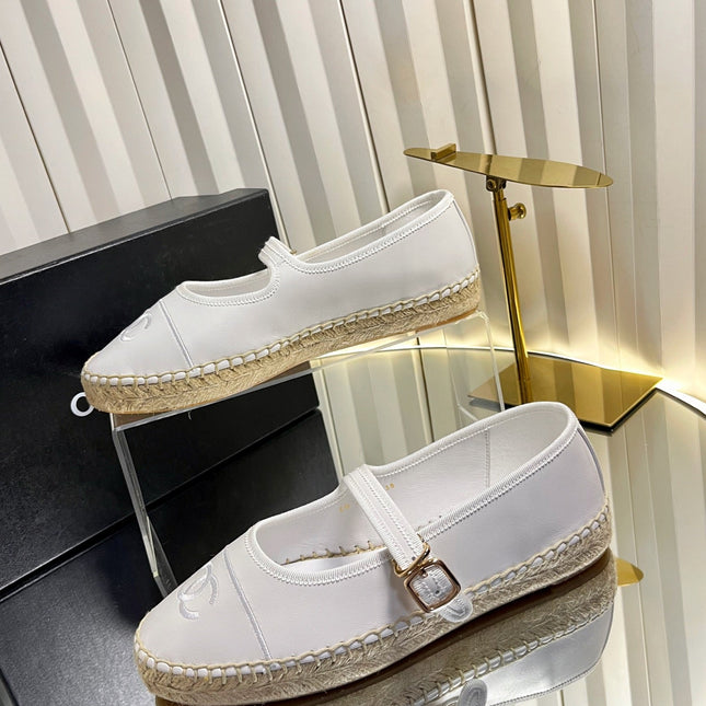 CHANEL 26S ESPADRILLE MARY JANE SHOES IN WHITE LAMBSKIN
