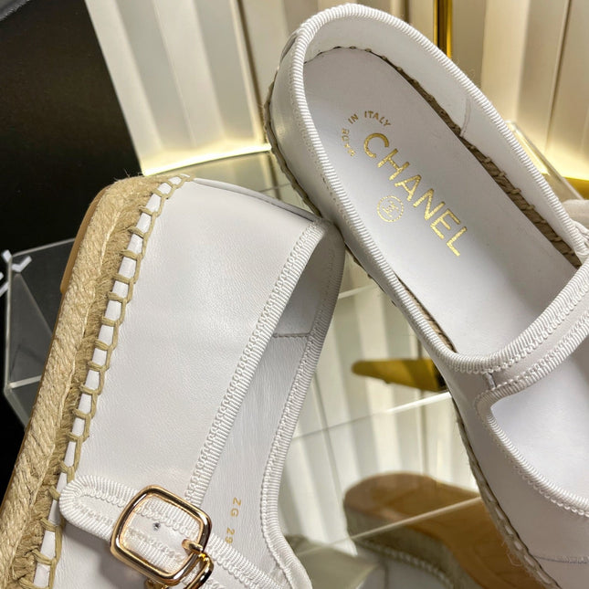 CHANEL 26S ESPADRILLE MARY JANE SHOES IN WHITE LAMBSKIN