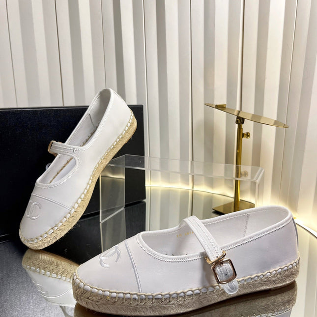 CHANEL 26S ESPADRILLE MARY JANE SHOES IN WHITE LAMBSKIN