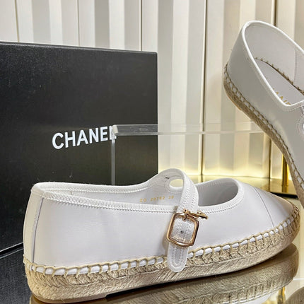 CHANEL 26S ESPADRILLE MARY JANE SHOES IN WHITE LAMBSKIN