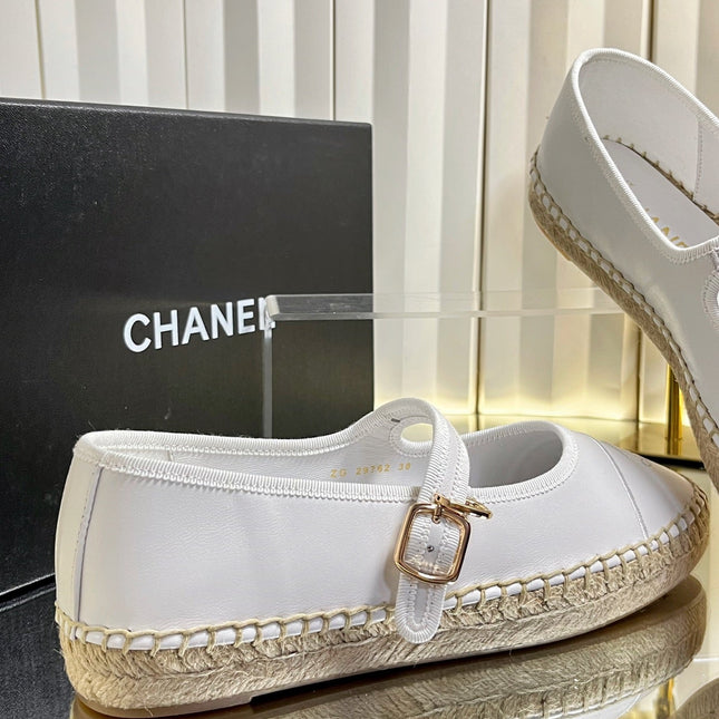 CHANEL 26S ESPADRILLE MARY JANE SHOES IN WHITE LAMBSKIN