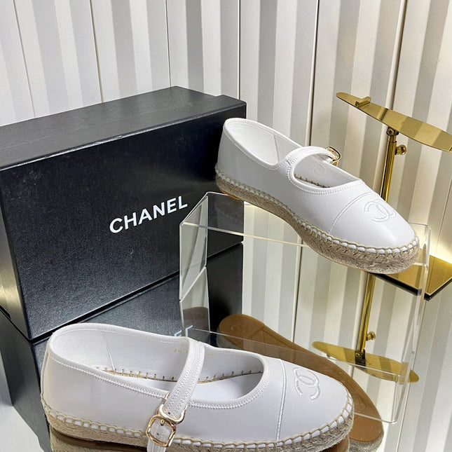 CHANEL 26S ESPADRILLE MARY JANE SHOES IN WHITE LAMBSKIN
