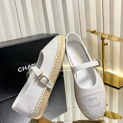 CHANEL 26S ESPADRILLE MARY JANE SHOES IN WHITE LAMBSKIN