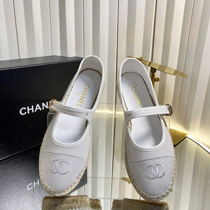 CHANEL 26S ESPADRILLE MARY JANE SHOES IN WHITE LAMBSKIN