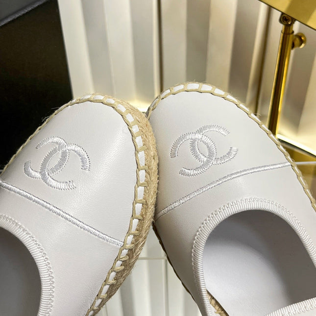 CHANEL 26S ESPADRILLE MARY JANE SHOES IN WHITE LAMBSKIN