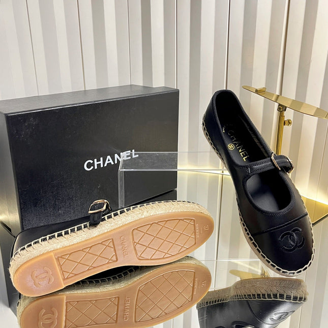 CHANEL 26S ESPADRILLE MARY JANE SHOES IN BLACK LAMBSKIN