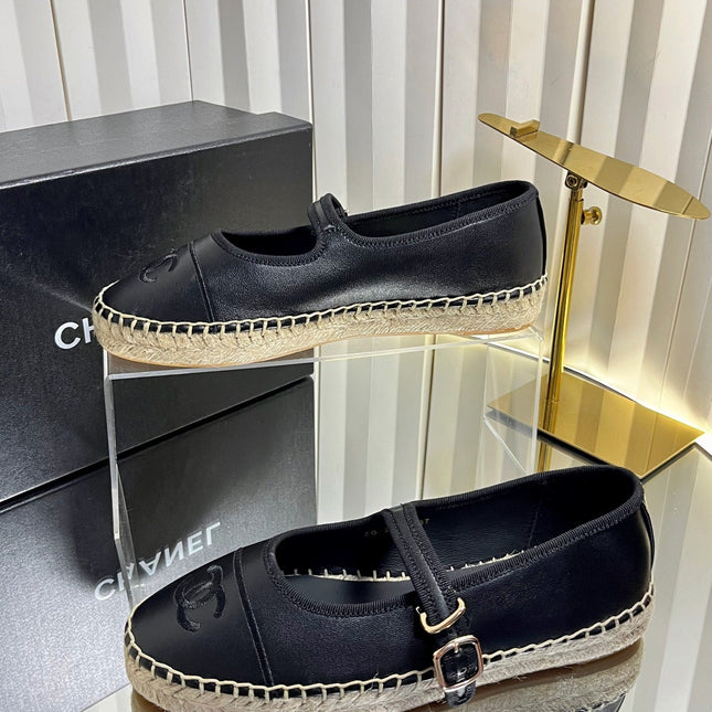 CHANEL 26S ESPADRILLE MARY JANE SHOES IN BLACK LAMBSKIN