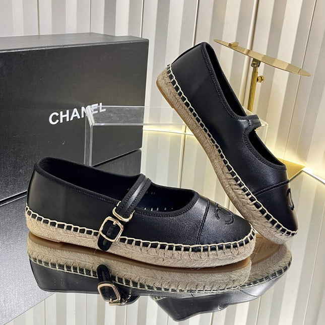 CHANEL 26S ESPADRILLE MARY JANE SHOES IN BLACK LAMBSKIN