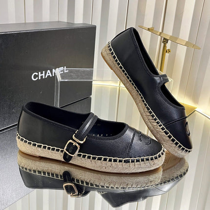 CHANEL 26S ESPADRILLE MARY JANE SHOES IN BLACK LAMBSKIN