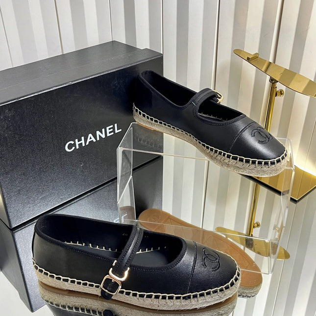 CHANEL 26S ESPADRILLE MARY JANE SHOES IN BLACK LAMBSKIN