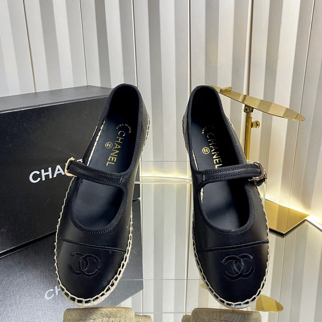 CHANEL 26S ESPADRILLE MARY JANE SHOES IN BLACK LAMBSKIN