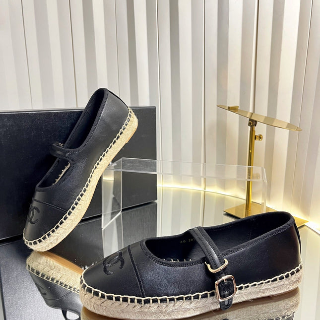 CHANEL 26S ESPADRILLE MARY JANE SHOES IN BLACK LAMBSKIN
