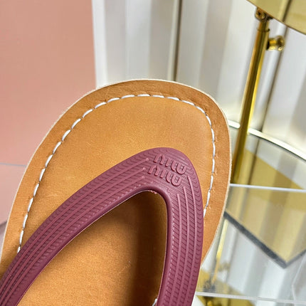 MIUMIU 26S THONG FLAT SANDALS IN BURGUNDY RED CALFSKIN