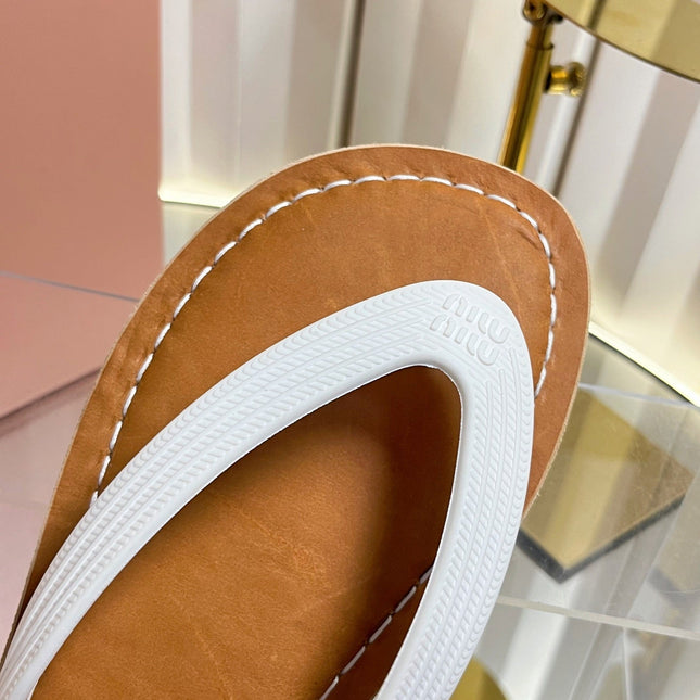 MIUMIU 26S THONG FLAT SANDALS IN WHITE CALFSKIN
