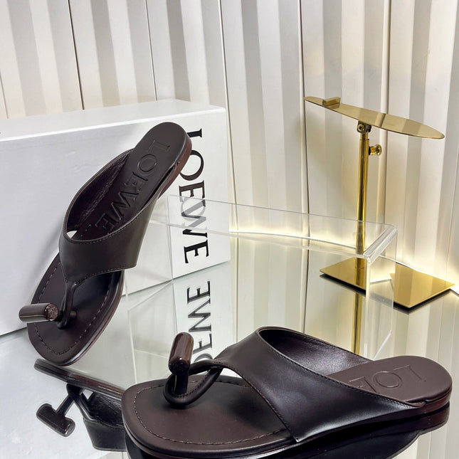 LOEWE 26S THONG SANDALS IN DARK BROWN CALFSKIN