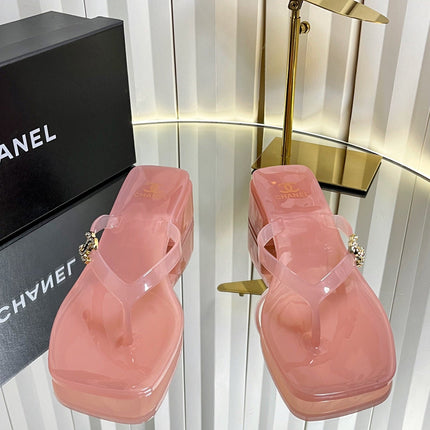 CHANEL 26S TRANSPARENT THONG SANDALS IN PASTEL PINK PVC