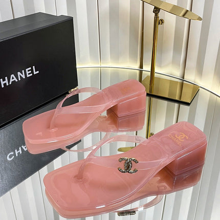 CHANEL 26S TRANSPARENT THONG SANDALS IN PASTEL PINK PVC