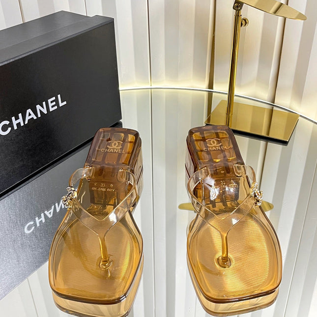CHANEL 26S TRANSPARENT THONG SANDALS IN BROWN PVC