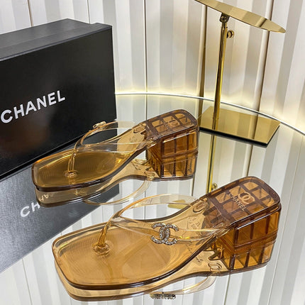 CHANEL 26S TRANSPARENT THONG SANDALS IN BROWN PVC