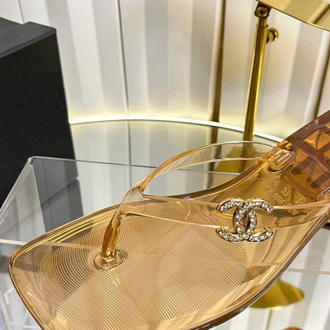 CHANEL 26S TRANSPARENT THONG SANDALS IN BROWN PVC