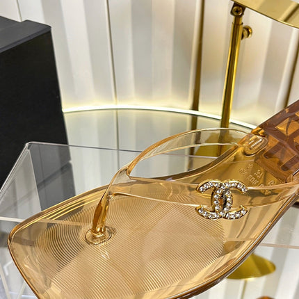 CHANEL 26S TRANSPARENT THONG SANDALS IN BROWN PVC