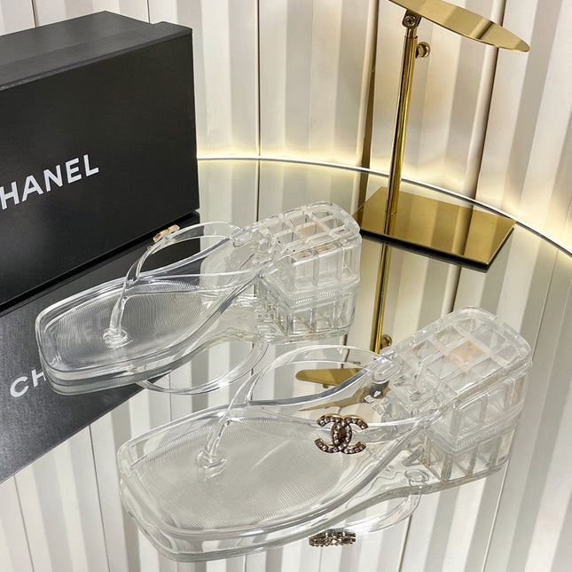 CHANEL 26S THONG SANDALS IN TRANSPARENT WHITE PVC