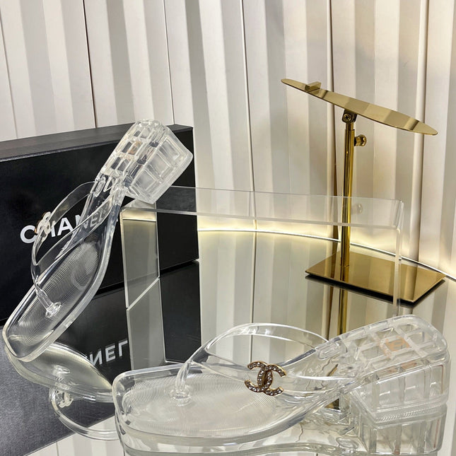 CHANEL 26S THONG SANDALS IN TRANSPARENT WHITE PVC
