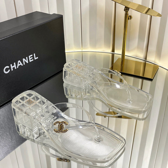 CHANEL 26S THONG SANDALS IN TRANSPARENT WHITE PVC