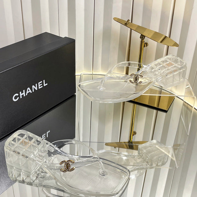 CHANEL 26S THONG SANDALS IN TRANSPARENT WHITE PVC