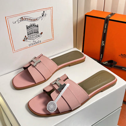 HM 26S ORAN SANDALS IN PINK EPSOM CALFSKIN SILVER HARDWARE